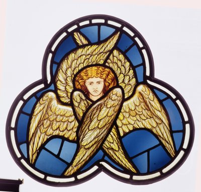 Window depicting a many-winged angel, made by the William Morris factory by Dante Gabriel and Burne Jones, Edward Rossetti